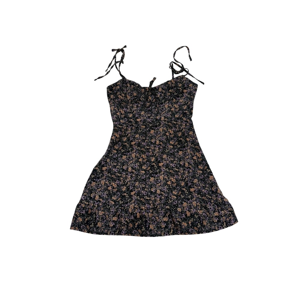 Wild Fable Floral Tie Strap Mini Dress Black Purple Size S